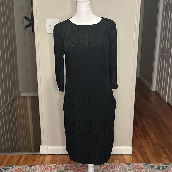 MM Lafleur Onyx Black Etsuko Rosette Satin Jacquard Dress Women's Size 8 Rare - Picture 6 of 11